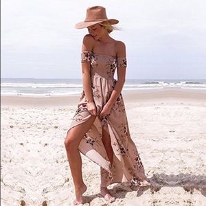 Off-Shoulder High-Low Floral Maxi Dress